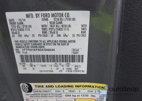 2014 Ford F-150 Stx from USA, damaged, VIN 1FTFW1EF5EKG02030
